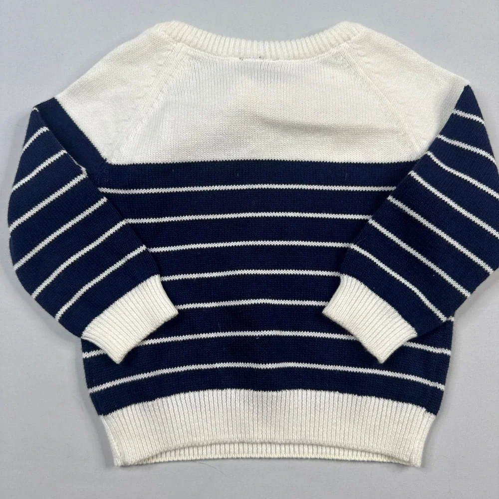 Janie and‎ Jack Sweater Kids 6-12 Months Navy Blue White Striped Button Nautical